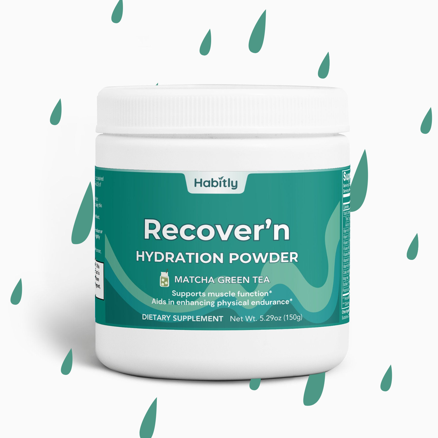 A white and green container of &quot;Habitly Recover&