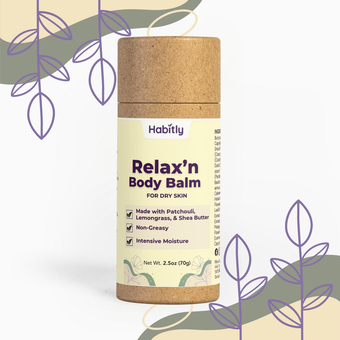 A cylindrical cardboard tube labeled &quot;Habitly Relax&